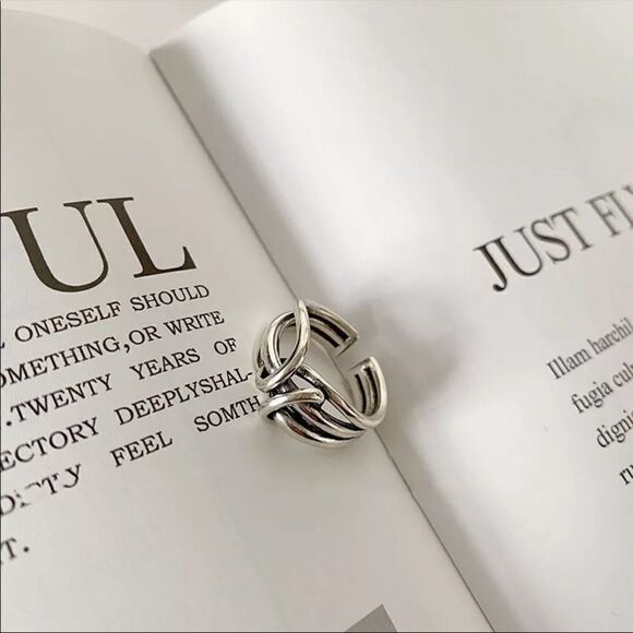 NEW 925 Sterling Silver Open Adjustable Ring Choice Weaved Knot or Wide Ring - Picture 7 of 16